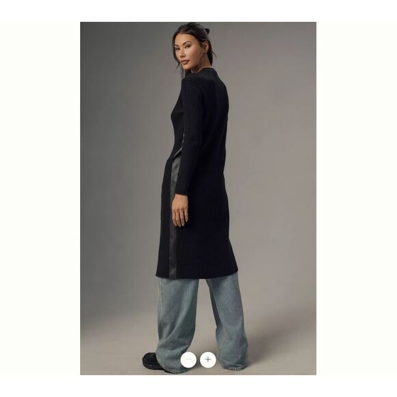 Anthropologie Pilcro Faux Leather-Trimmed Duster Cardigan Sweater - Picture 3 of 4